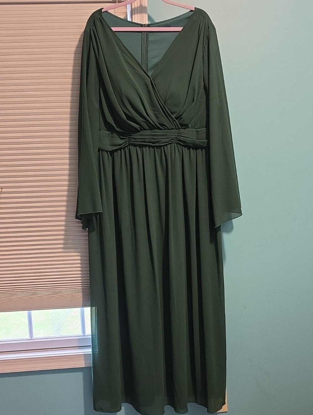 SHEIN Forest Green Long Sleeve V‑Neck Maxi Dress
